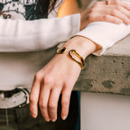 Noémie Cuff gold bracelet for women on white background
