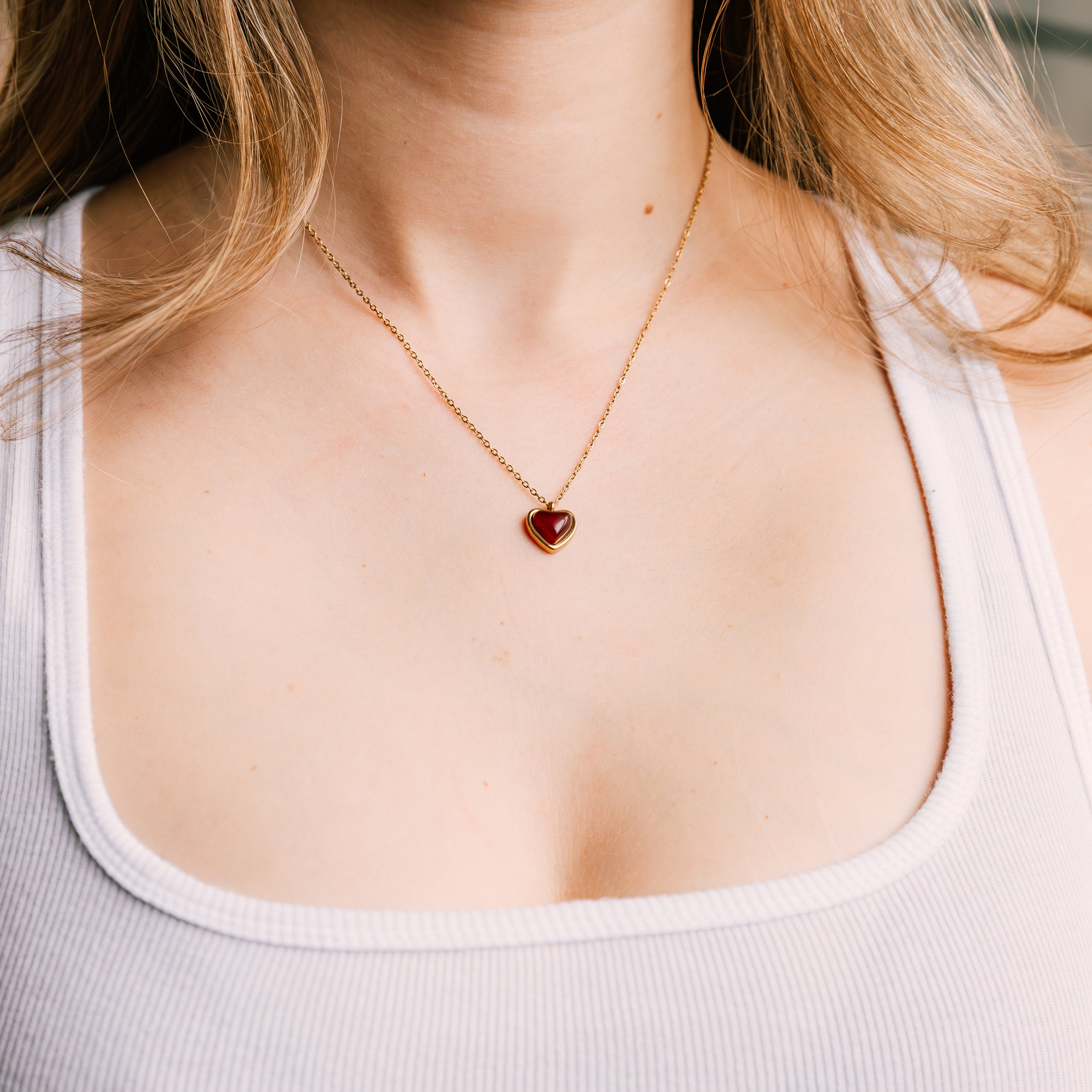 Red Heart Necklace gold necklace for women close-up