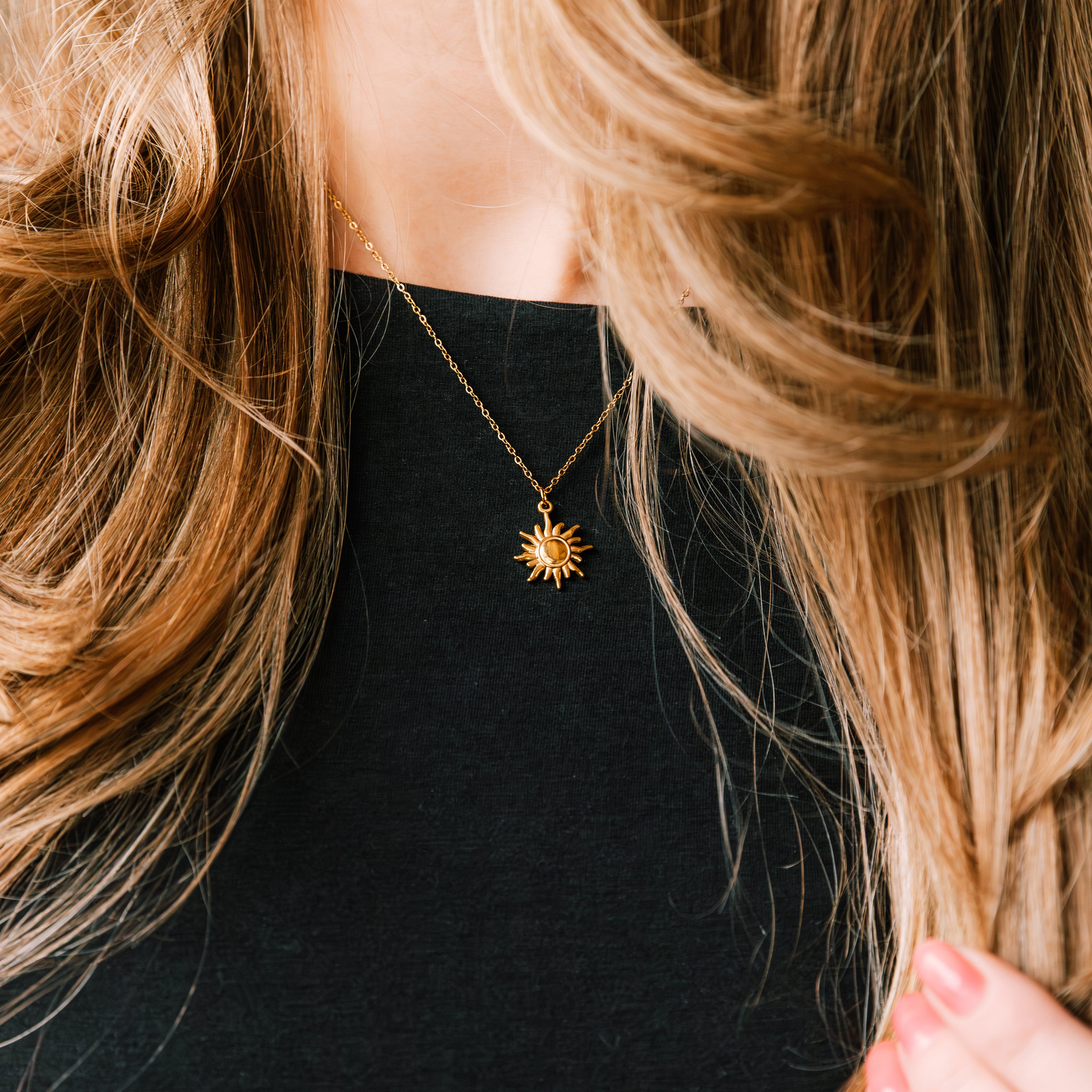 Golden Sun Necklace gold necklace for women on white background