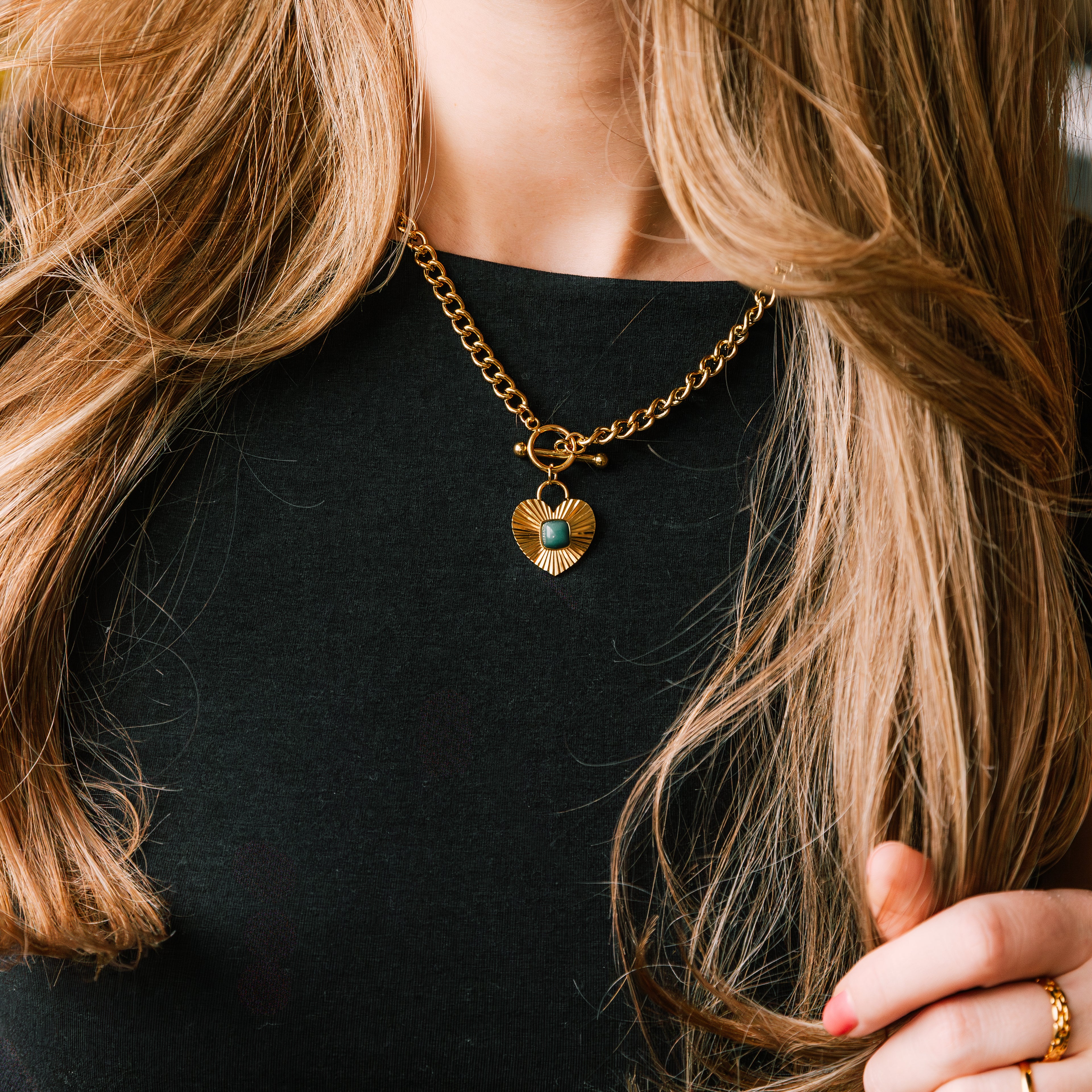 Jade Heart Necklace gold necklace for women on white background