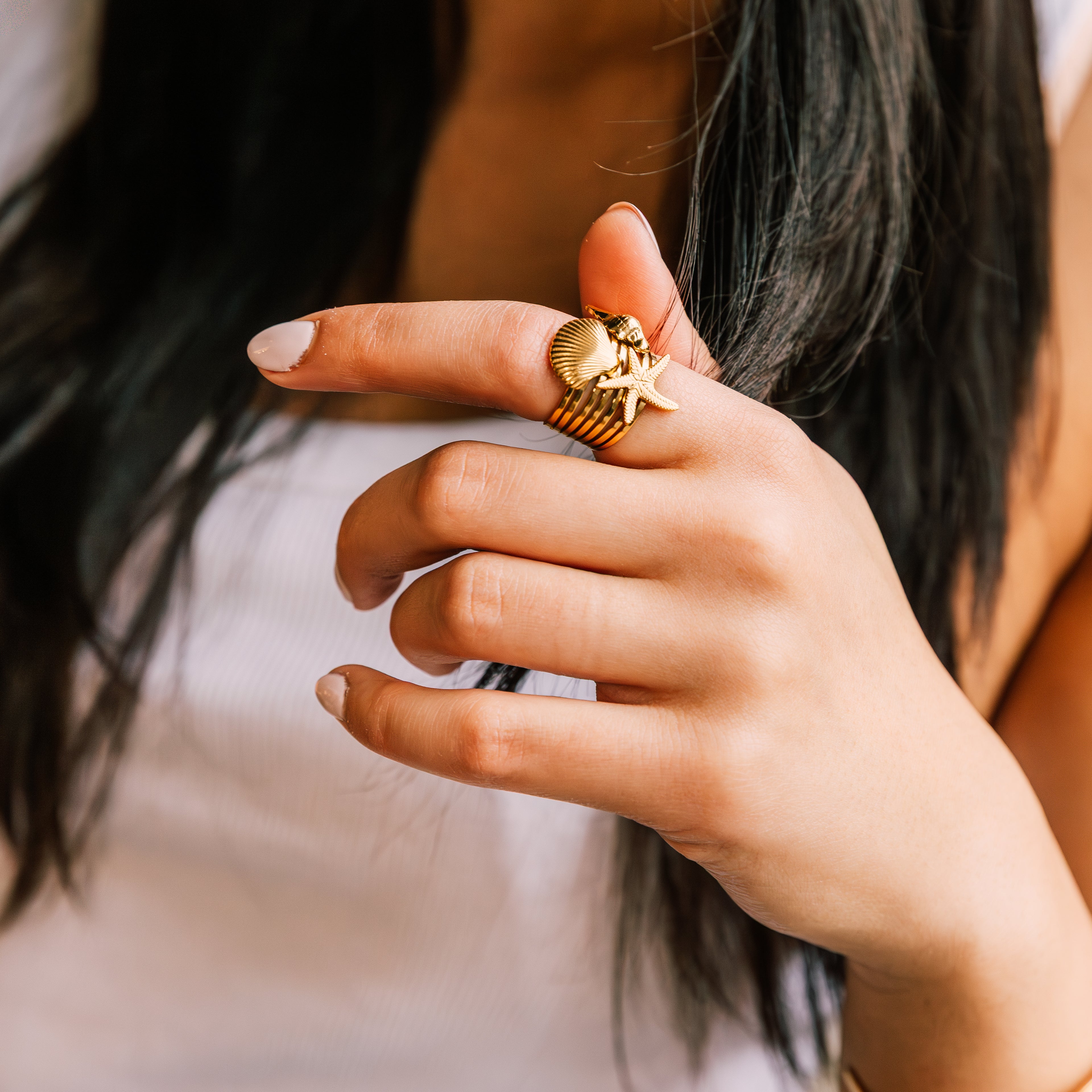 Marée Ring gold ring for women on white background