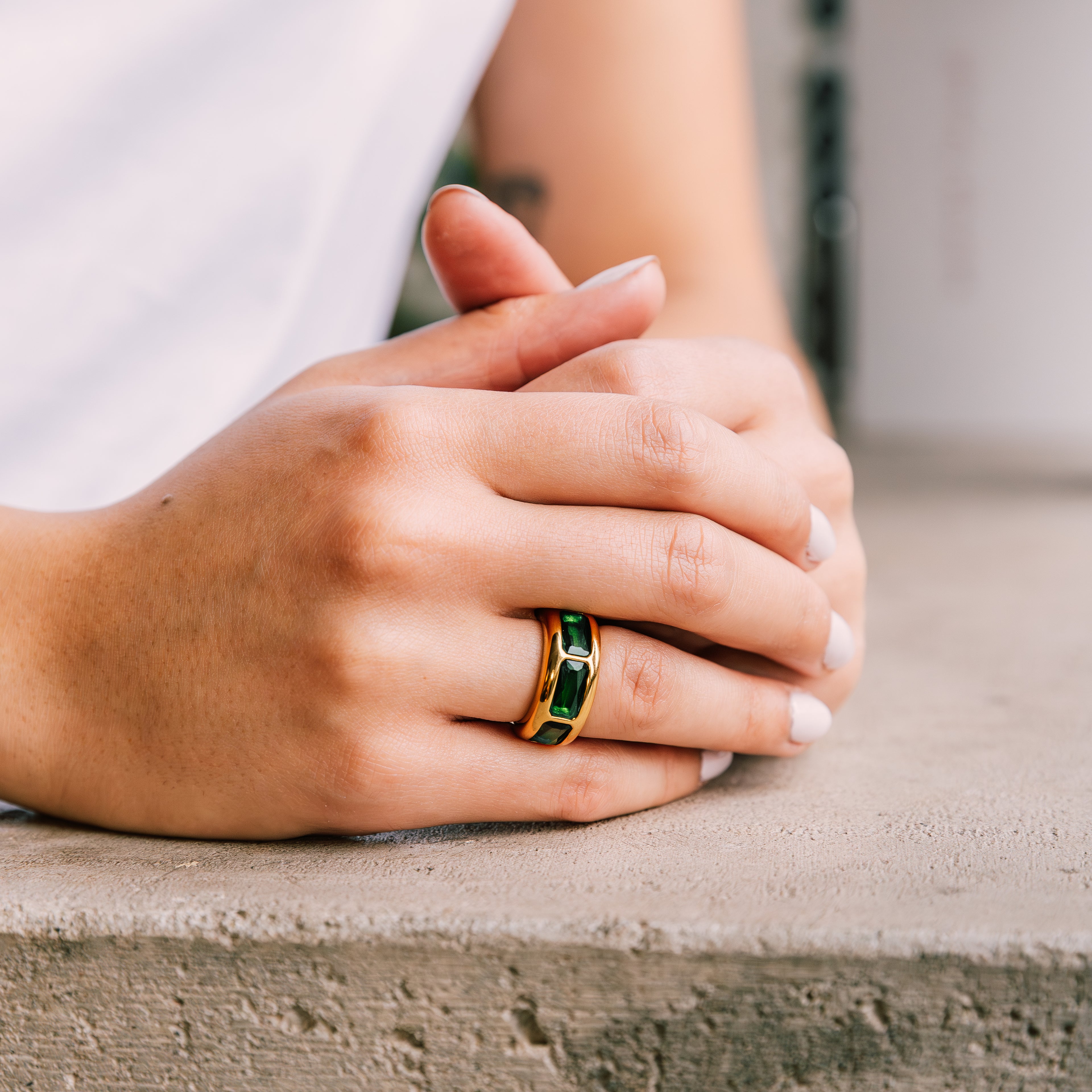 Emerald Frame Ring gold ring for women on white background