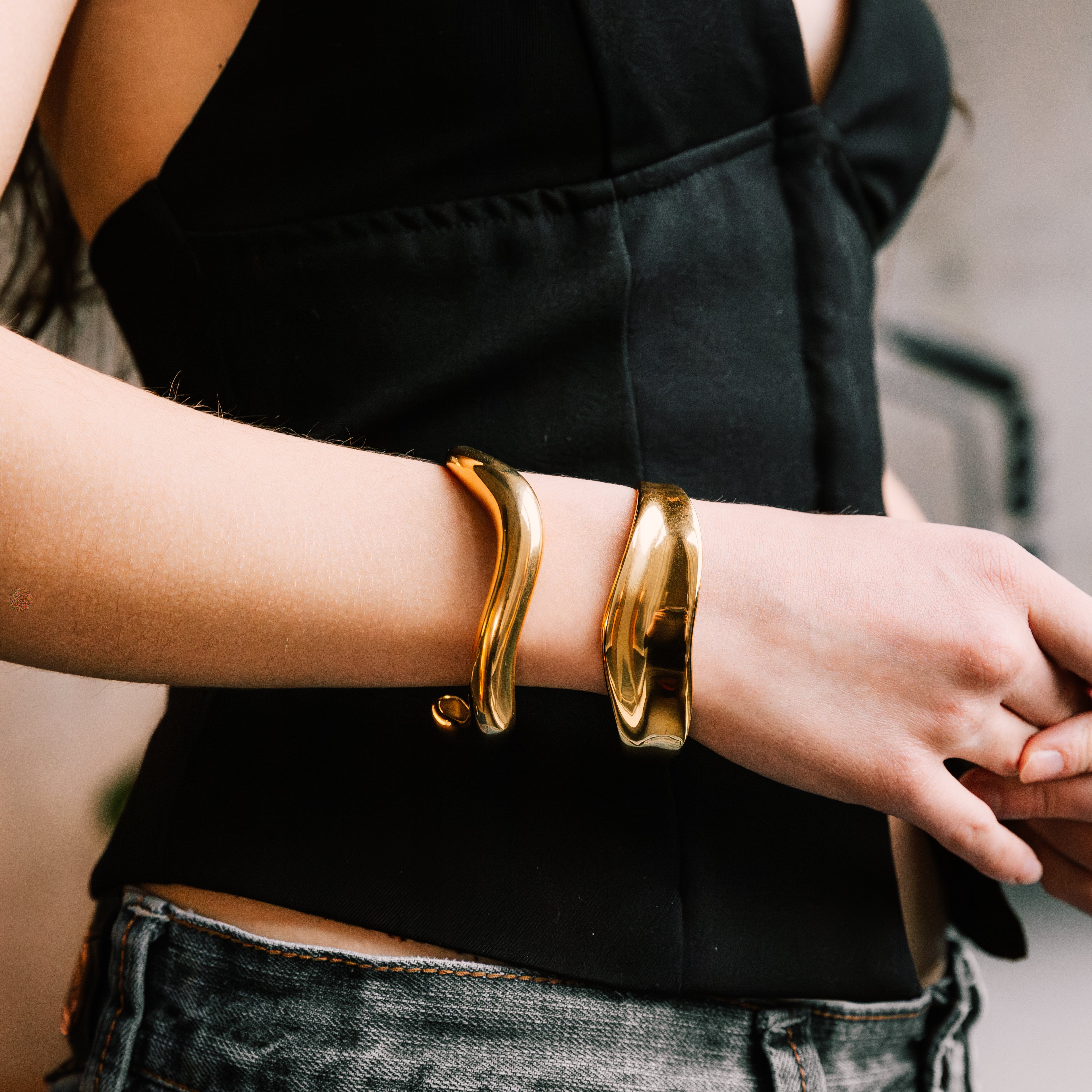 Mara Cuff gold bracelet for women on white background