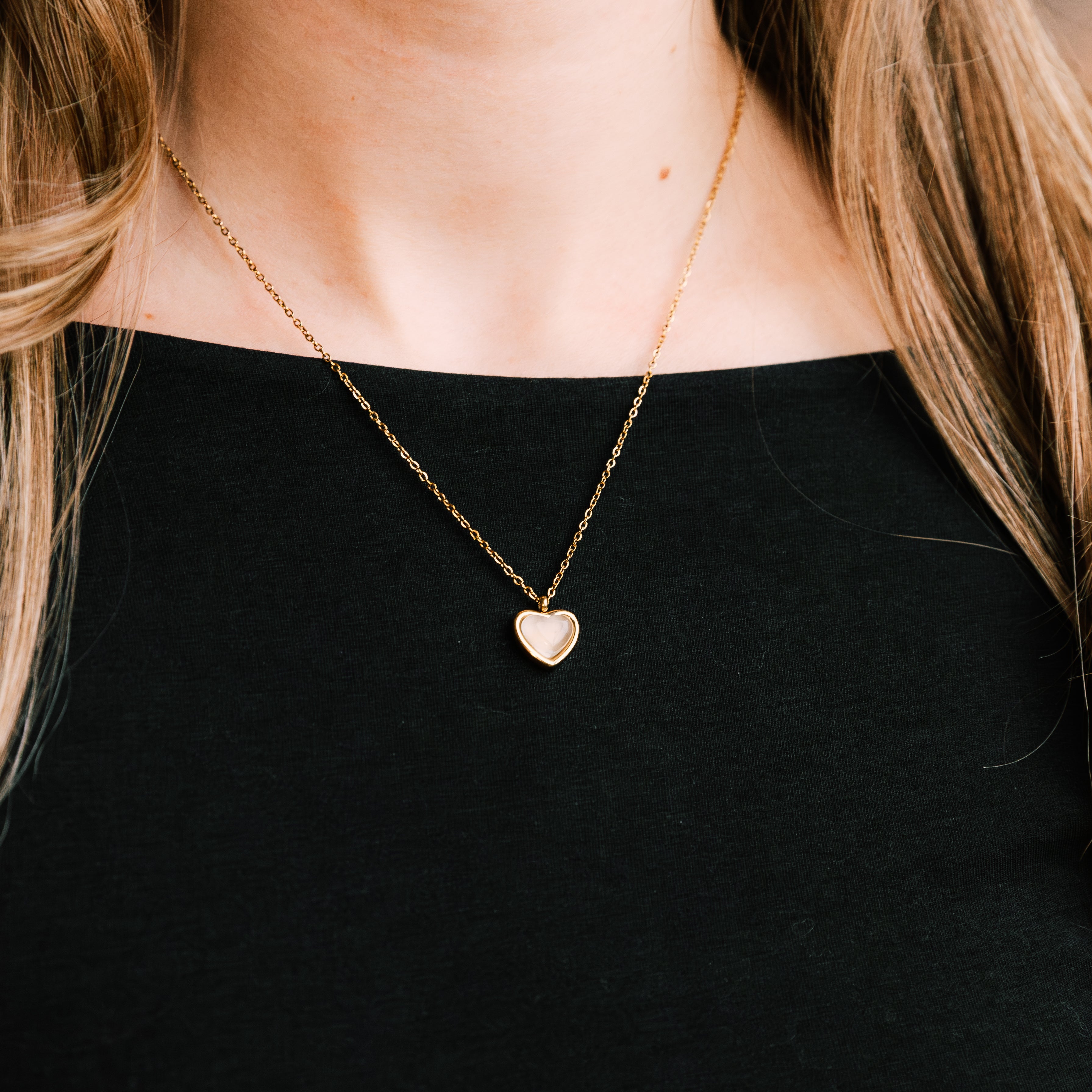 White Heart Necklace gold necklace for women close-up