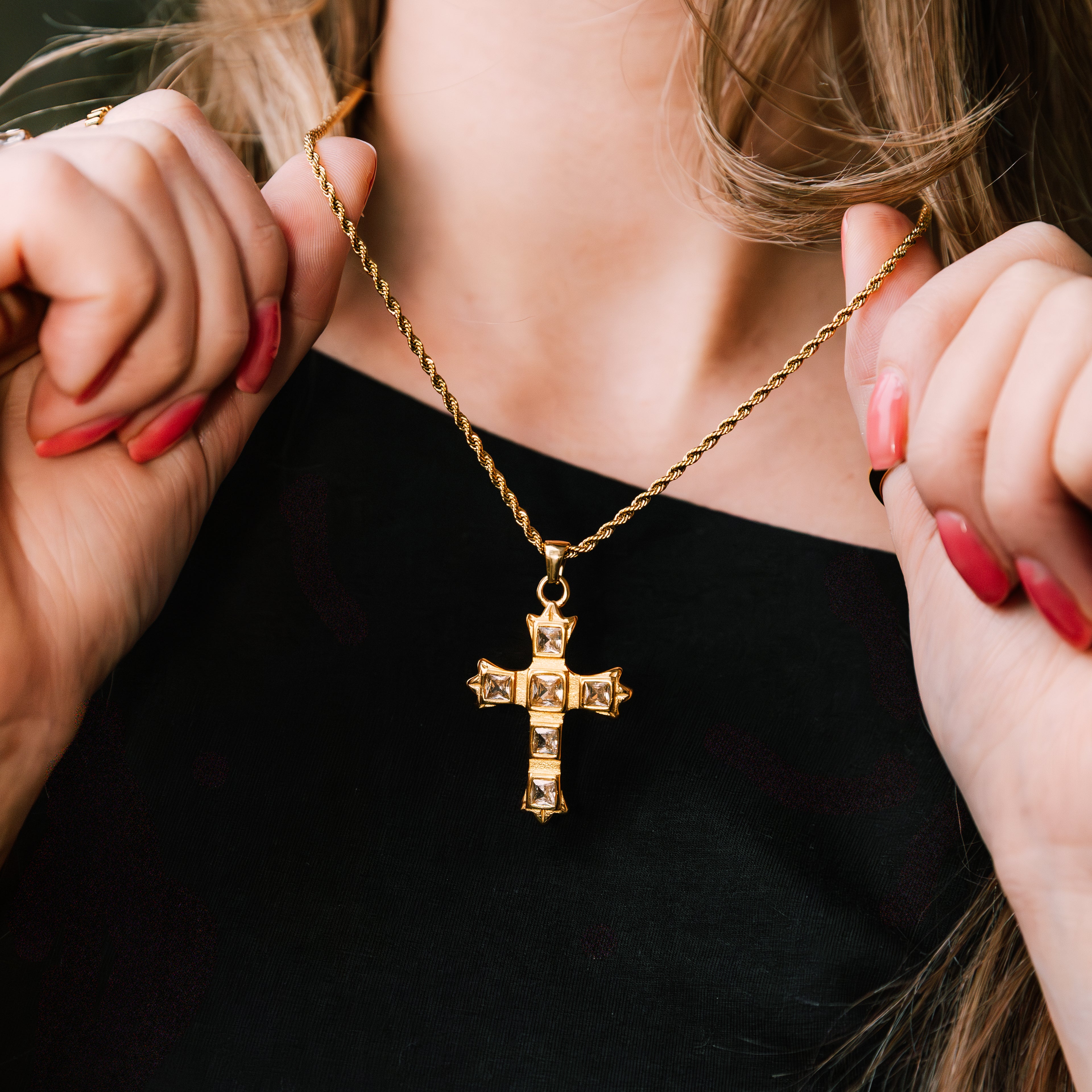Clair Cross Necklace gold necklace for women on white background