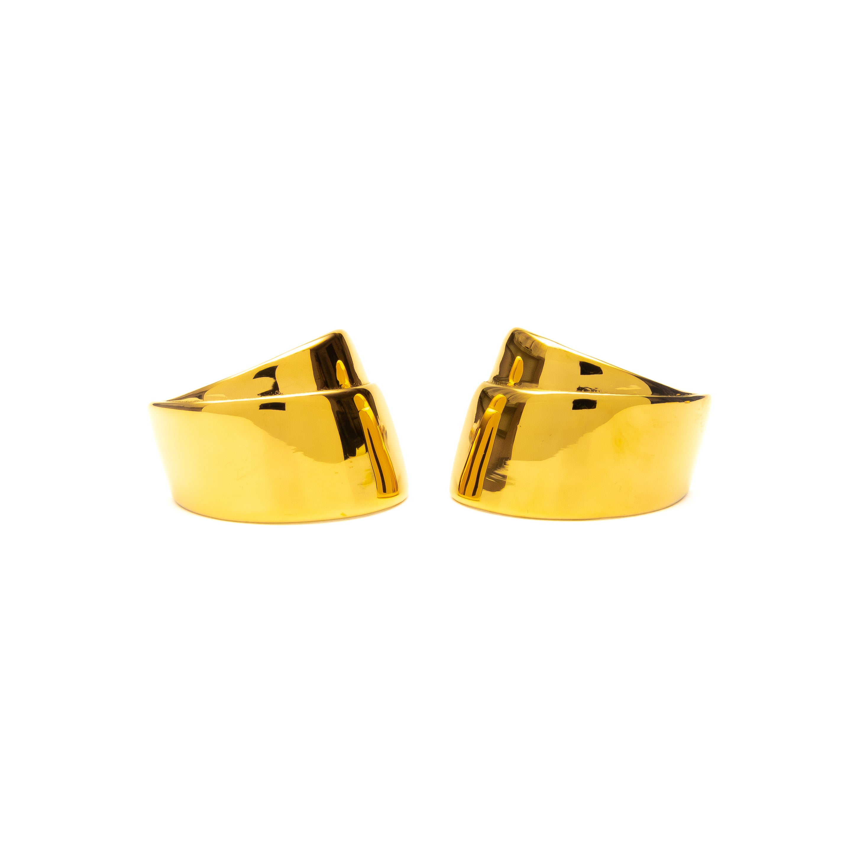 Pair of gold hoop earrings on a white background
